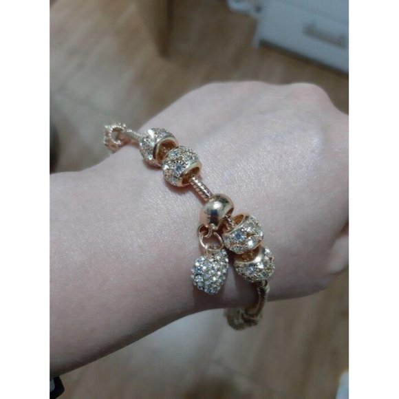 BRAND NEW 8" Gold Heart Charm Crystal Bracelets - Picture 7 of 8